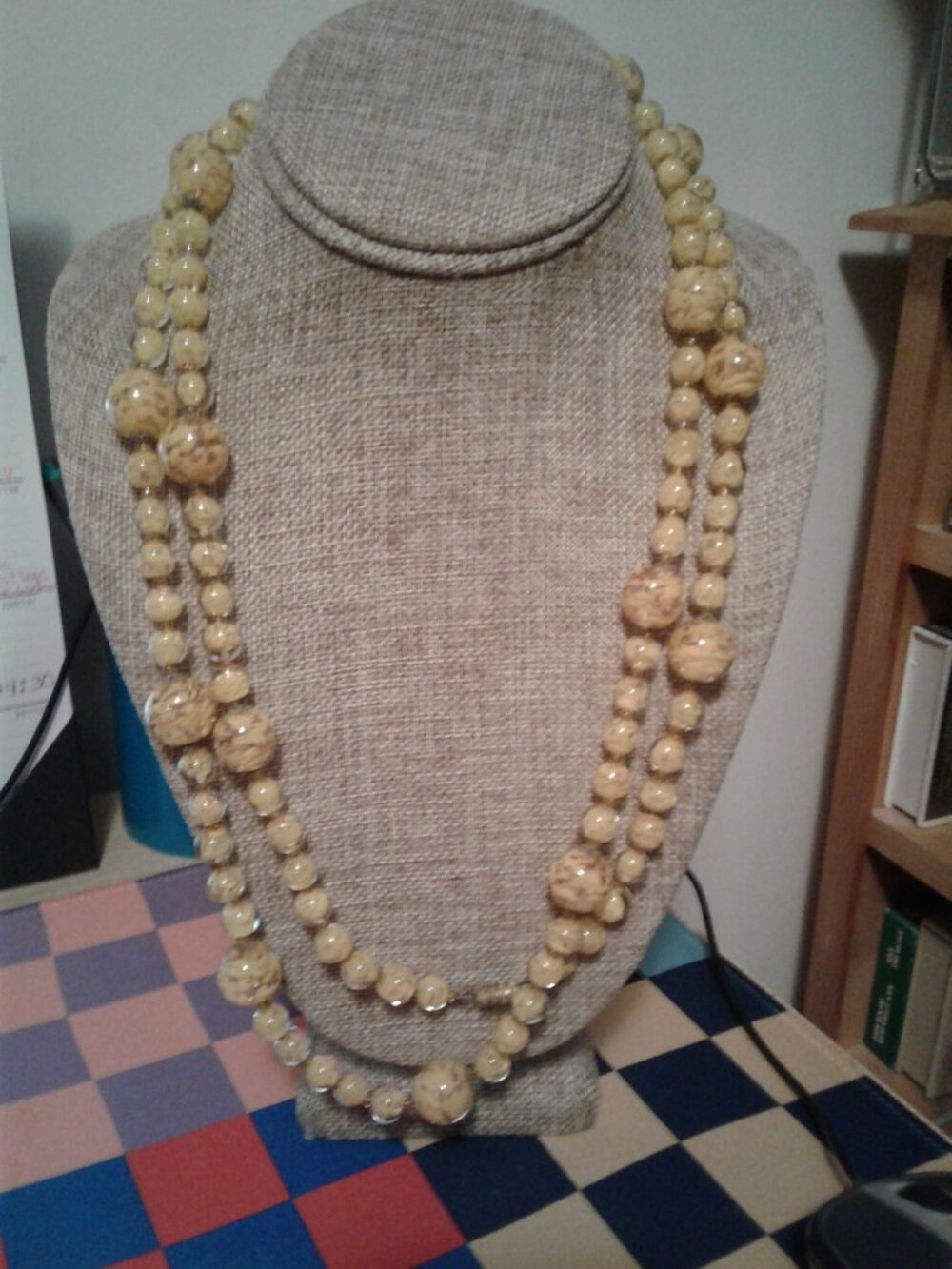 HEAVY & LONG Yellow Murano Glass Bead Single Strand Necklace 48" Long